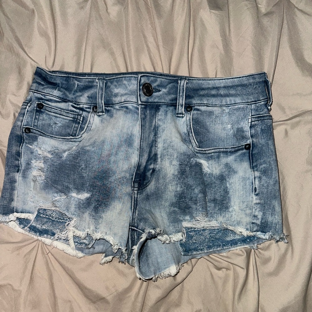 American Eagle Bleached Distressed Shorts with Patterned Pockets
